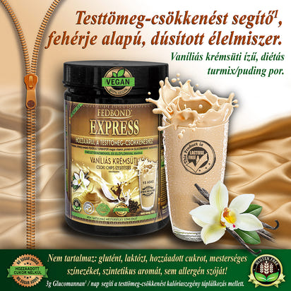 FEDBOND EXPRESS Súlycsökkentő vegán diétás fehérjeturmix / puding - Vaníliás krémsüti ízű