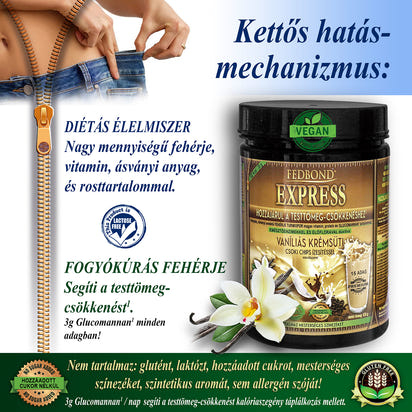 FEDBOND EXPRESS Súlycsökkentő vegán diétás fehérjeturmix / puding - Vaníliás krémsüti ízű
