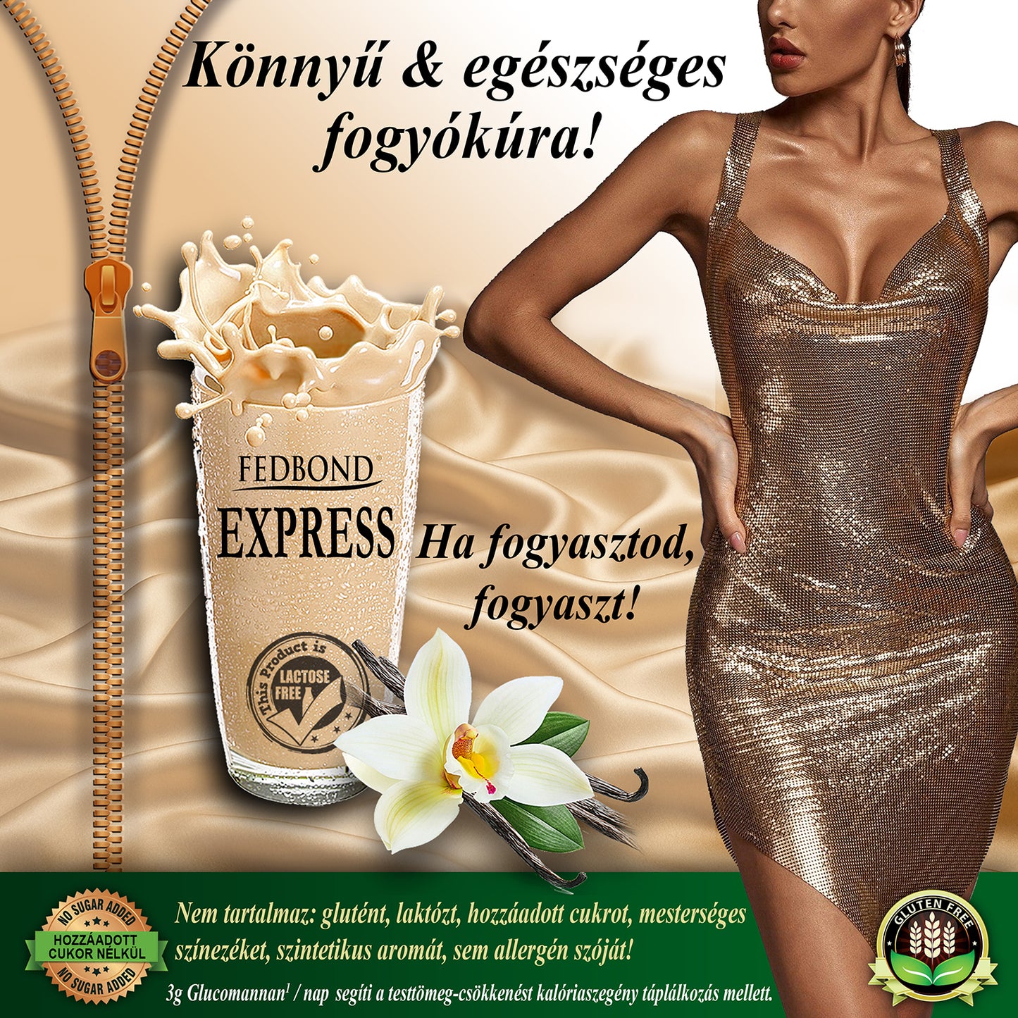 FEDBOND EXPRESS Súlycsökkentő vegán diétás fehérjeturmix / puding - Vaníliás krémsüti ízű