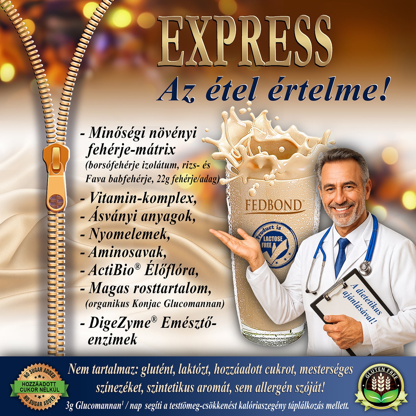 FEDBOND EXPRESS Súlycsökkentő vegán diétás fehérjeturmix / puding - Vaníliás krémsüti ízű